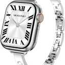 Mosonio Slim Bracelet Band with Sparkly Accents Compatible with Apple Watch Bands  for Women, Stylish Adjustable Link Thin Metal Strap For Iwatch Ultra Series, Size: 46mm 45mm 44mm 49mm 42mm(Series 3/2/1) (Silver)