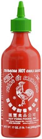 The Original Huy Fong Sriracha, 17 OZ Hot Chili Sriracha, 17 Onuce Spicy Flavor Hot Sauce W/Chili Pepper, Pack of 2, Best by: Jan. 2026