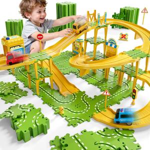 4-Tier Large Puzzle Race Car Track Set for Kids 3-5, Puzzle Tracks Car Play Set, Race Tracks Toys for Toddler Boys 3 4 5 6 Year Old, Birthday Gifts for Kids 3 4 5 6 7 8 Year Old Boys Girls