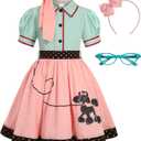 SIZGAROOT 50s Outfit for Girls 50s Costume Girls Poodle Skirt Halloween Party Dress Up (6-8 Years)