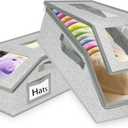 Hat Organizer for Baseball Caps,2PCS Stackable Hat Storage Box with Clear Window Lid, Space-Saving Box for Closet
