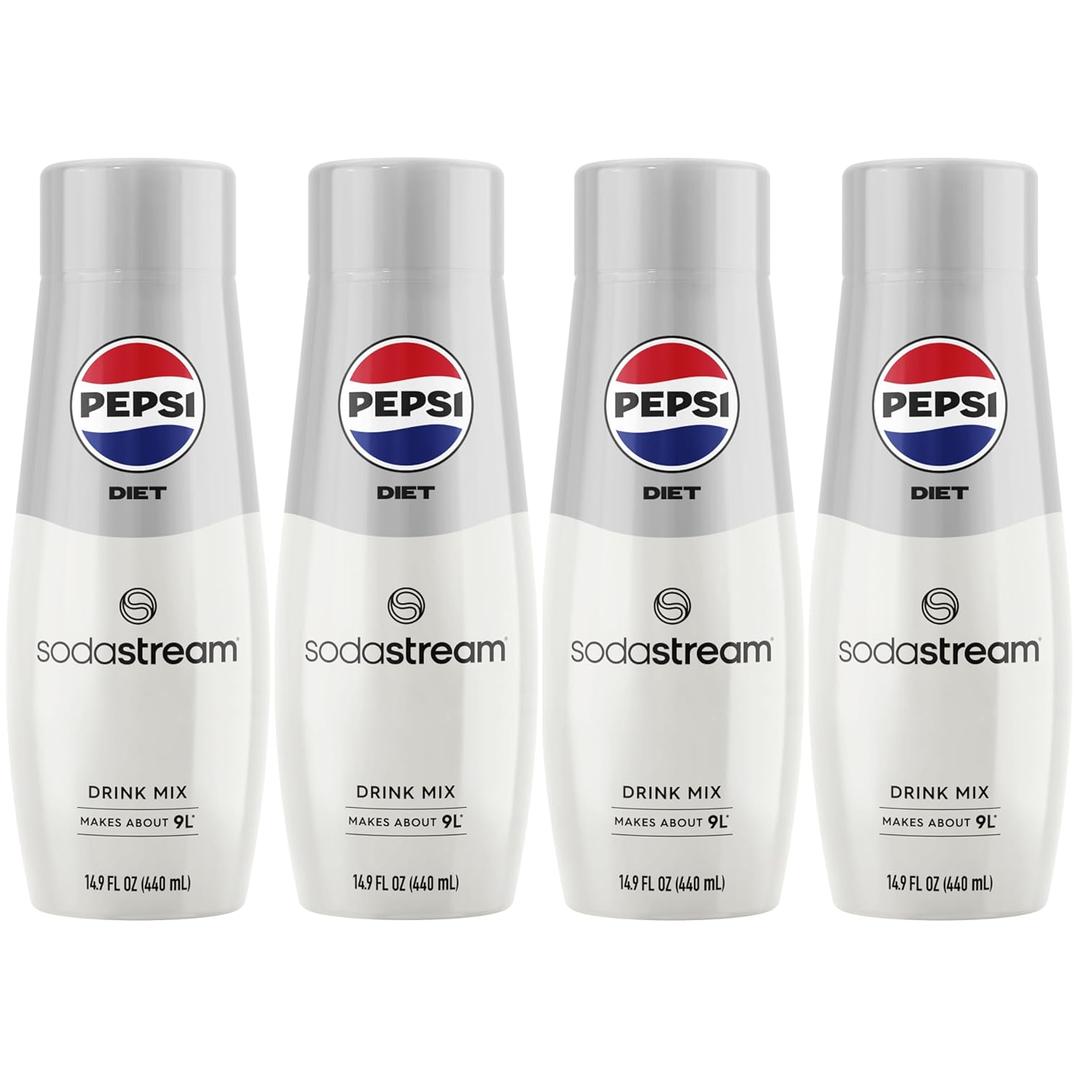 SodaStream - Diet Pepsi Beverage Mix Diet Flavor for SodaStream Turns 9.5 Gallons of Sparkling Water into Diet Pepsi Light, Crisp and Refreshing with Zero Calories 14.9 Fl Oz, Pack of 4, Expiry date: 12/06/2025