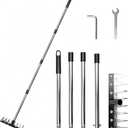 Heavy Duty Iron Weeding Rake, Complete Weed Rake Tool with 4-Section Adjustable Handle(33" to 65"), 8 Tines Thick Steel Weed Puller Tool for Raised Garden Beds, Flower Beds & Soft Soil