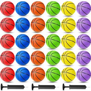 Lenwen 30 Pack Basketballs Bulk Official Size 7 29.5" Rubber Basketballs with Pump for Indoor Outdoor Adult Men Youth Boys Training Practice Games Match Operation Christmas Items, 6 Colors