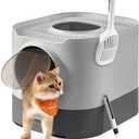 Feandrea Cat Litter Box with Lid, XL Enclosed Litter Box with Slide-Out Tray, Scoop, Brush, Anti-Tracking, for Cats of Different Sizes, Dove Gray and Slat Gray UPPT002B01