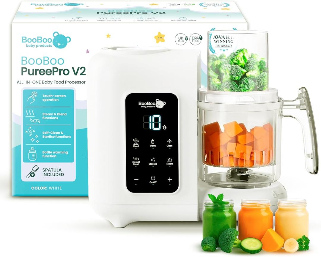 BooBoo Baby PurePro V2 5-in-1 Baby Food Maker - Multifunctional Puree Blender, Auto Cooking & Grinder Chopper - Baby Food Processor with Steamer, Bottle Warmer, Sterilizer & Self Cleaning Operation