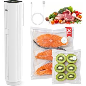 Compact Vacuum Sealer for Food (Contains 30 Reusable Seal Bags) Featuring LED Pressure Display, Ultimate Suction Power, Handheld Vacuum Sealer Machine, Portable Food Sealer