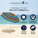 Caribbean Joe Beach Umbrella, Portable and Adjustable Tilt Sun Umbrella with UV Protection, Vented Canopy, Sand Screw Anchor, 7 FT