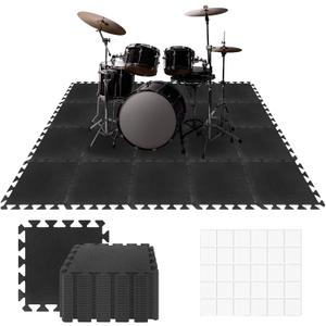 20 Pieces Sound Absorbing Interlocking Floor Mats, 11.8 x 11.8 x 0.4 inches High Density Felt Soundproof Pads Non-Slip Anti Vibration Puzzle Acoustic Blankets Piano Carpet Drum Rug, Black