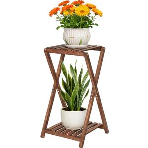 Tall Plant Stand Indoor, Wooden 2 Tier Plant Shelf for Multiple Plants, Corner Square Plant Display Rack, Flower Potted Stand for Living Room Balcony Bedroom Office