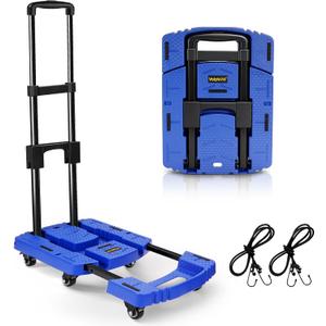 Voipvvii Folding Hand Truck 500lbs, Portable Heavy Duty Dolly Cart, 6 Wheels Collapsible Luggage Cart with 2 Elastic Ropes - Compact Trolley Cart for Easy Moving - Ideal Hand Cart for Travel and More (17, Blue)