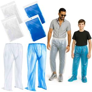 Geyoga 8 Pcs Disposable Rain Pants with Shoe Boot Waterproof Long Pant Boot Covers for Adults Teens Outdoor Cycling Fishing (Large, White,blue)