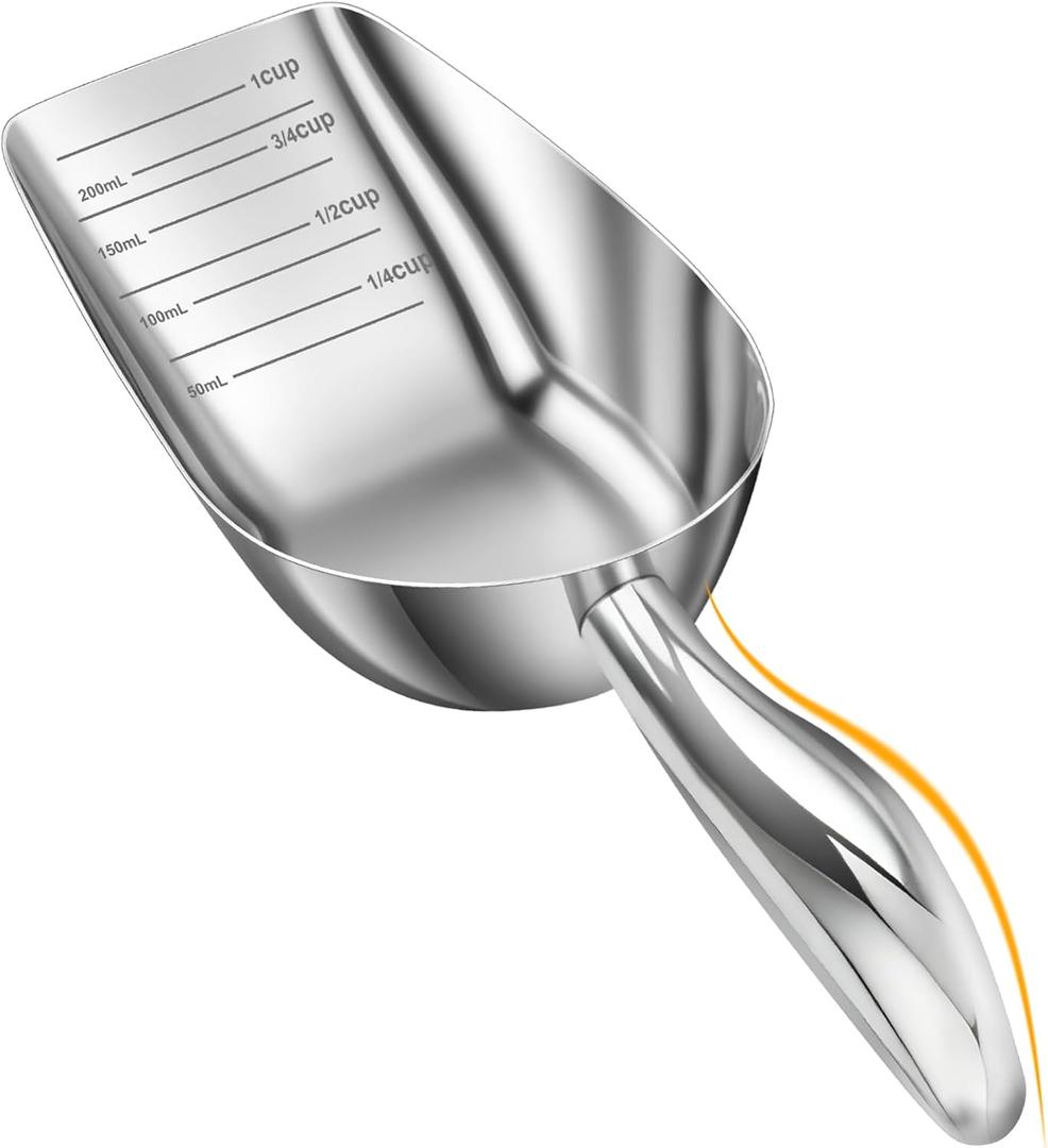 Stainless Steel Cat-Dog Food-Scoop Measuring 1-Cup, Pet Food Scoop with Measuring Lines For Dogs, Cats, And Kitchen Use, Dishwasher Safe