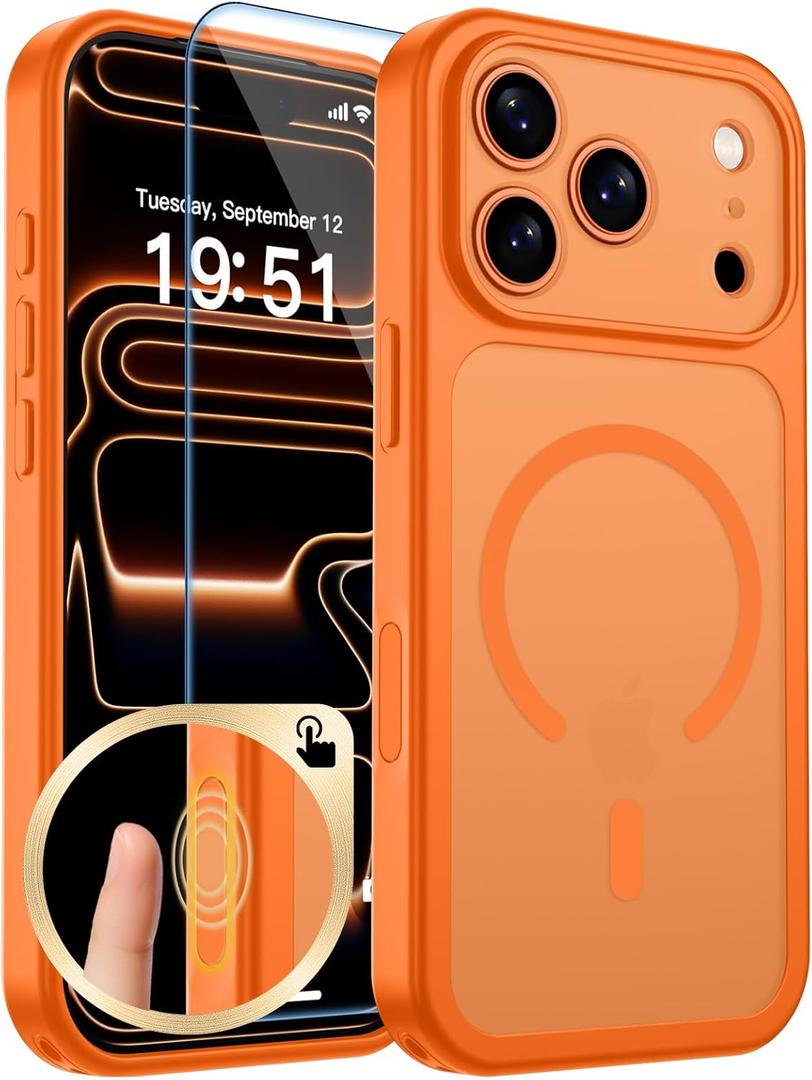 zapica Magnetic for iPhone 17 Pro Max Case, Upgraded [Camera Control Button] [Full Camera Protection] [with 1 Screen Protector] Translucent Matte Shockproof Protective Phone Cover, Starry Orange