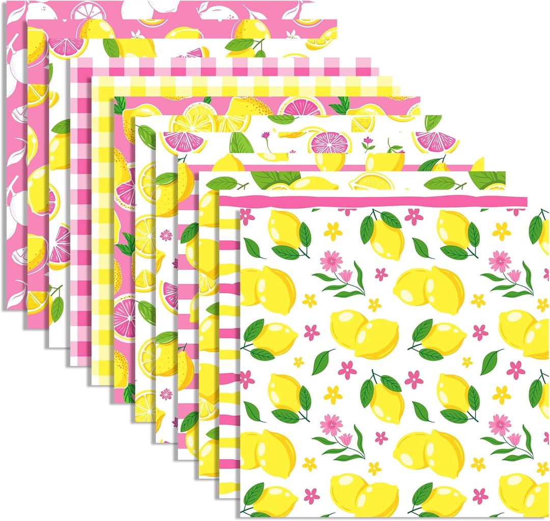 24 Sheets Lemon Scrapbook Paper 11.8 x 11.8 Inch Lemonade Pattern Paper Double-Sided Yellow Pink Lemonade Theme Craft Papers for Craft Card Making, Photo Album Background, 12 Unique Designs