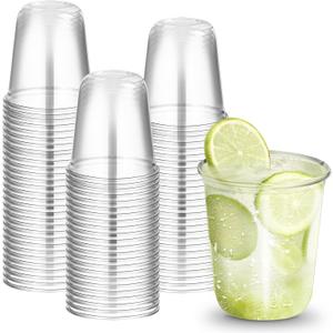 50 PCs Clear Round Bottom Plastic Cups,Disposable Stemless Wine Glasses, Iced Coffee Cups for Cold Drinks, Juice, Boba Tea,Smoothie, Milkshake,Baby Shower Cups for Parties, Weddings(12 Oz)