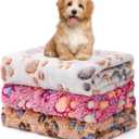 1 Pack 3 Blankets Fluffy Premium Fleece Soft Pet Blanket Flannel Throw for Cat Dog Puppy (Small 23x16'', Paw-White/Pink/Brown)