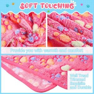Tatuo 2  Pcs Dog Blanket for Pet Puppy Teething Toys Paw Print Fleece Blanket for Pet Cat Soft Warm Sleep Mat Guinea Pig Cage Mat(Small(24 x 16 Inch),White,Pink