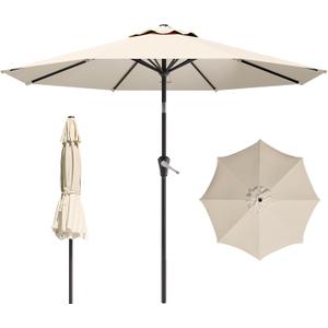 9 FT Patio Umbrella for Outdoor, Outdoor Umbrella with Push Button Tilt and Crank, Outdoor Patio Umbrellas with 8 Sturdy Ribs for Market, Garden, Deck, Backyard, Pool (Cream-white)