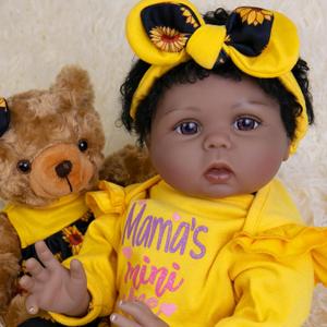 Realistic Baby Doll 22-Inch Real Life Reborn Baby Dolls Soft Cloth Body American African Baby Girl Lifelike Baby Dolls with Clothes and Toys Accessories Gift Set for Kids 3+ (Freda Yellow)