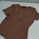 Zeagoo Womens Summer Tops Short Sleeve Shirts Ribbed Knit Square Neck Tshirt Casual Basic Slim Tee (Large, Brown)