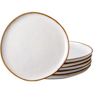 AmorArc Ceramic Dinner Plates Set of 6, 10.5 Inch Handmade Reactive Glaze Stoneware Plates,Large Rustic Shape Dinnerware Dish Set for Kitchen, Microwave & Dishwasher Safe,Scratch Resistant-Pearl White