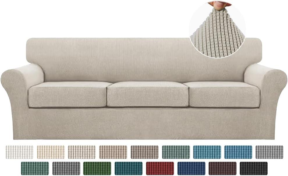 Turquoize 4 Piece Sofa Covers for 3 Cushion Couch Sofa Slipcover Soft Couch Cover for Dogs-Washable Sofa Furniture Covers with 3 Individual Large Cushion Covers (XL Sofa, Island Fossi)