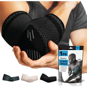 POWERLIX Elbow Brace Compression Support - Elbow Sleeve for Tendonitis, Tennis Elbow Brace and Golfers Elbow Treatment, Arthritis, Workouts, Weightlifting – Reduce Elbow Pain (Black, L)