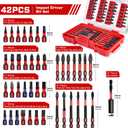 Geinxurn 42Pieces Impact Screwdriver Bits Set, Magnetic S2 Steel Phillips/Slotted/Square/Torx Insert Power Bits Tips, Impact Bit Holder with Red Storage Box Case