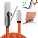 chubbycable StandLite Pro 90 240W Fast Charge Cable with Invisible Stand & Phone Case Friendly Right Angle USB C Cable Braided Charging Cord, Orange, Type-C to Type-C, 8.2FT