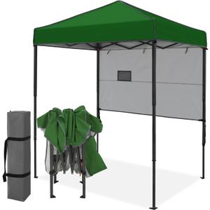 EAGLE PEAK 6x4 Instant Pop Up Canopy Tent with 1 Half Wall Panel, Straight Leg Sun Shelter, Portable Canopy with Carry Bag for Camping, Beach & Sports, Green