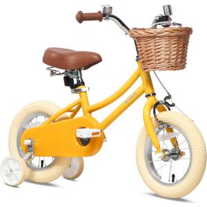 Petimini Vintage Kids Bike for Girls, 1220 Inch Classic Bicycle with Wicker Basket & Bell, High Tensile Steel Frame, Training Wheels (1218), 85% Pre-Assembled, Retro Bike for Outdoor Riding (Mango)