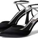 Coutgo Women Rhinestone Heels Kitten High Satin Pumps Pointed Toe Sparkly Sexy Wedding Dress Shoes (8.5, Black)