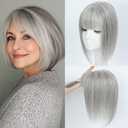 Hair Toppers for Women With Thinning Hair Silver Gray Color 11 Inches Topper Real Human Hair for Solve HairLoss Add Volume