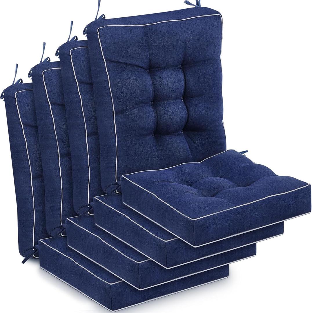 Juexica 4 Sets Outdoor Patio Cushions High Back Outdoor Chair Cushions Rocking Chair Cushion Waterproof Indoor Patio Fastness Chair Pads with Ties for Seasonal Indoor Home Office (Navy Blue)
