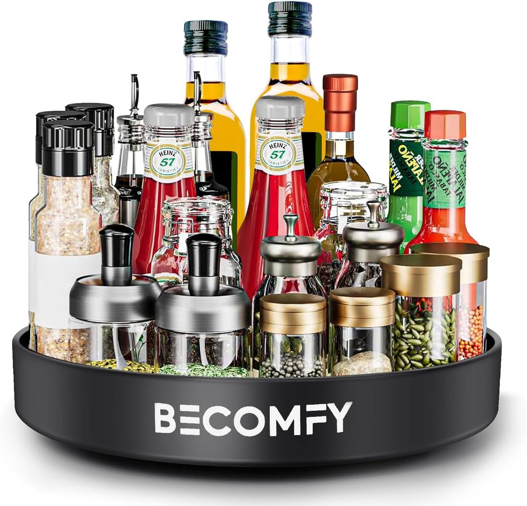 12 Black Metal Lazy Susan for Table Top & Cabinet | 360 Rotating Spice Rack, Kitchen Counter Organizer, Space-Saving Storage Turntable for Bathroom, Countertop (Large)