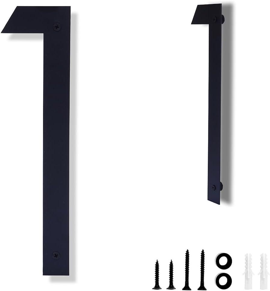 12 Inch House Numbers for Outside Modern Metal Black Address Numbers for House Floating Door Numbers with Nail Kit for Number 1