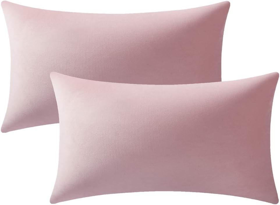 DEZENE 12x20 Throw Pillow Covers Pink: 2 Pack Cozy Soft Velvet Rectangular Decorative Pillow Cases for Farmhouse Home Decor