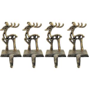 4 Pieces Reindeer Christmas Stocking Holder Christmas Hooks Skid Mantel Hooks Hanger for Fireplace Free Standing Christmas Decorations