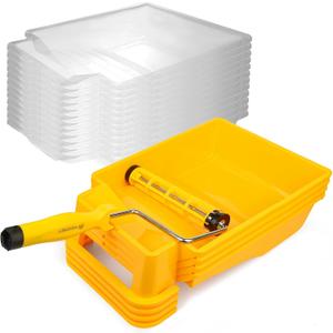 VOOMEY 9 Inch Foot-Operated Paint TrayPaint Roller Frame,12 Pcs Paint Tray Liner with 4 Set Paint Roller TraysHouse Painting Supplies