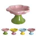 Ceramic Elevated Cat Bowls Flower Dish, Small Raised Dish Flower Ceramic Raised Bowls for Cats and Small Dogs reducing pet’s Neck Bending and Pressure （Pink Green）