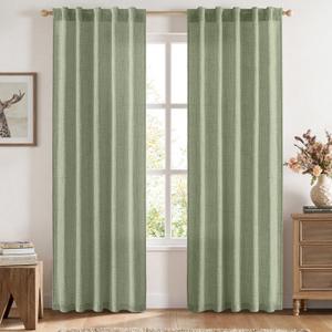 MIULEE Faux Linen Curtains 84 Inch Length 2 Panels Natural Sage Green Semi Sheer Curtain with Back Tab Rod Pocket, Light Filtering Window Privacy Burlap Drapes for Living Room Bedroom 42W x 84L
