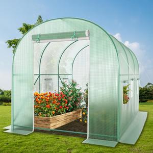 Walk-in Greenhouse, 12x7x7 FT Heavy Duty Tunnel Green House for Outdoors, Portable Green Houses for Outside, Winter Hot House with Metal Frame & Roll-up Zipper Door Screen Windows