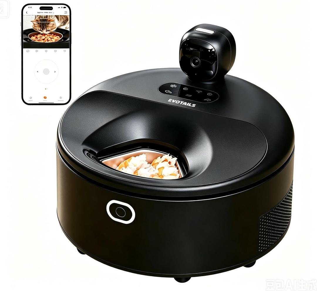 Wet Food Automatic Cat Feeder with Camera, Semiconductor Cooling & Heating with Stainless Steel Bowl, APP Control with Camera & Meal Call, 5 Fresh Meals Pet Food Dispenser (Black)