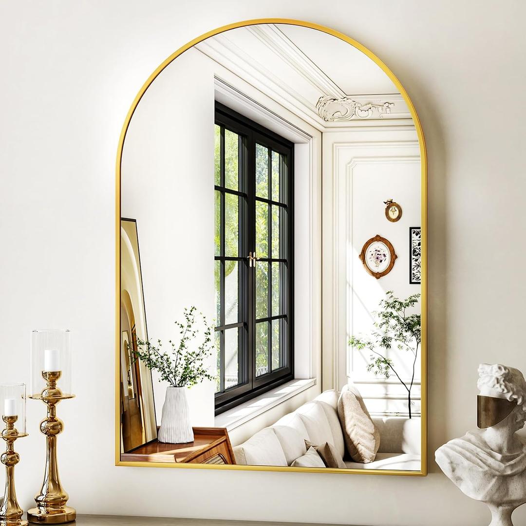 XRAMFY 20"x30" Gold Arched Bathroom Mirror - Wall Mirror for Bathroom, Metal Frame Vanity Mirror, Dresser Mirror, Arch Decorative Mirrors for Living Room, Bedroom, Entryway, Mantle