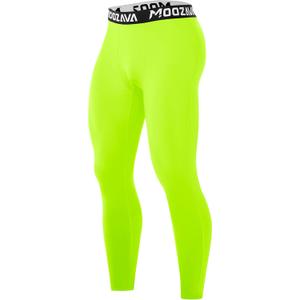 Moozava Mens Compression Pants Running Leggings Spandex Gym Workout Tights Athletic Sport Base Layer Cycling Football Soccer (Small, Neon Yellow)