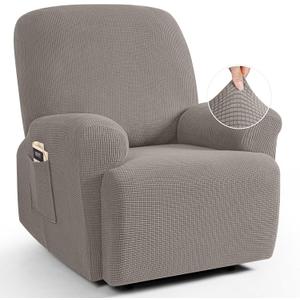 TAOCOCO Recliner Cover 4-Pieces, Recliner Stretch Sofa Slipcover, Recliner Cover 1 Seat, Couch Protector Soft, Furniture Protector Covers with Elastic,Chair Covers Jacquard Pattern (Pale Brown)