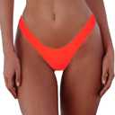 SherryDC Women's Sexy Cheeky Thong Brazilian Cut Low Rise High Leg Bikini Bottom (Orange, M)