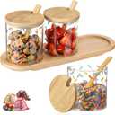 Mimorou Ice Cream Bar Supplies 3 Pcs 10 oz Ice Cream Toppings Container Glass Jars with Lids and Spoons Candy Condiment Bowl with Base for Summer Holiday Sugar Cookies Treat Storage Party Accessories