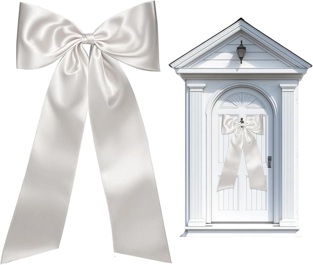 White Wreath Bow Birthday Anniversary Bows Wedding Farmhouse Bow Tree Ornament for Home Front Door Decorations